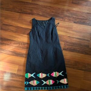 Talbots Black Midi Dress with Colorful Fish Pattern